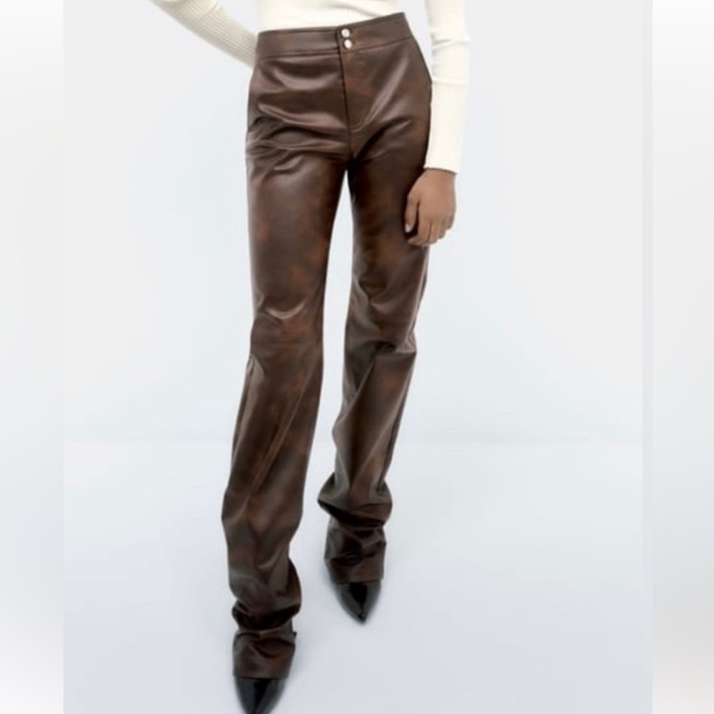 Zara Brown faux Leather Pants size XS